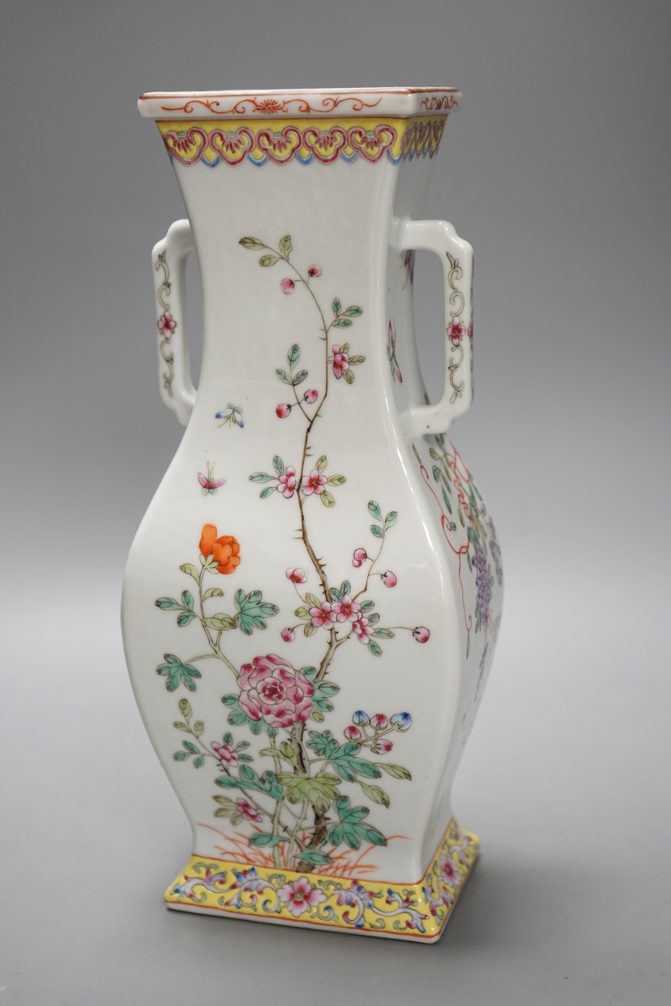 A Chinese famille rose rectangular baluster vase, Republic period, 31cm